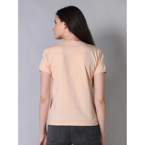 Generic Women's Cotton Blended Solid Round Neck Half Sleeve T-Shirt (Peach)