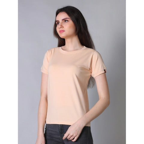 Generic Women's Cotton Blended Solid Round Neck Half Sleeve T-Shirt (Peach)