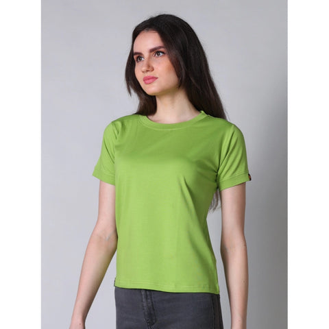 Generic Women's Cotton Blended Solid Round Neck Half Sleeve T-Shirt (Green)