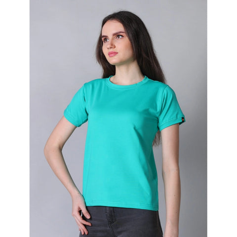 Generic Women's Cotton Blended Solid Round Neck Half Sleeve T-Shirt (Green)