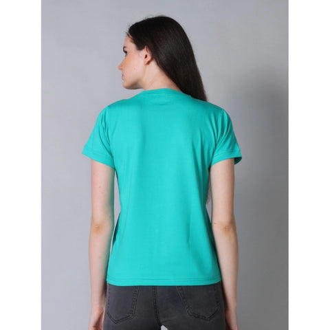 Generic Women's Cotton Blended Solid Round Neck Half Sleeve T-Shirt (Green)