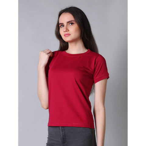 Generic Women's Cotton Blended Solid Round Neck Half Sleeve T-Shirt (Maroon)