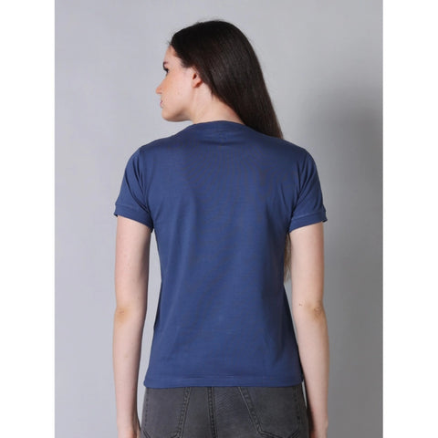 Generic Women's Cotton Blended Solid Round Neck Half Sleeve T-Shirt (Blue)