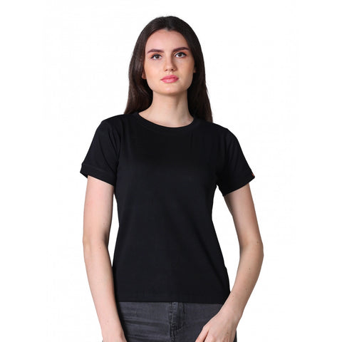 Generic Women's Cotton Blended Solid Round Neck Half Sleeve T-Shirt (Black)