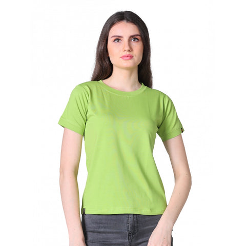 Generic Women's Cotton Blended Solid Round Neck Half Sleeve T-Shirt (Green)