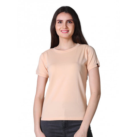 Generic Women's Cotton Blended Solid Round Neck Half Sleeve T-Shirt (Peach)