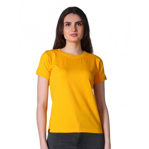 Generic Women's Cotton Blended Solid Round Neck Half Sleeve T-Shirt (Mustard)