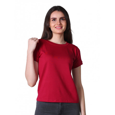 Generic Women's Cotton Blended Solid Round Neck Half Sleeve T-Shirt (Maroon)