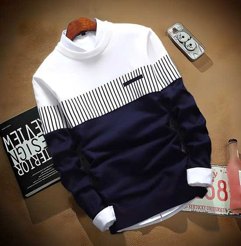 Cotton Blend Stripes Full Sleeves Regular Fit Sweatshirts