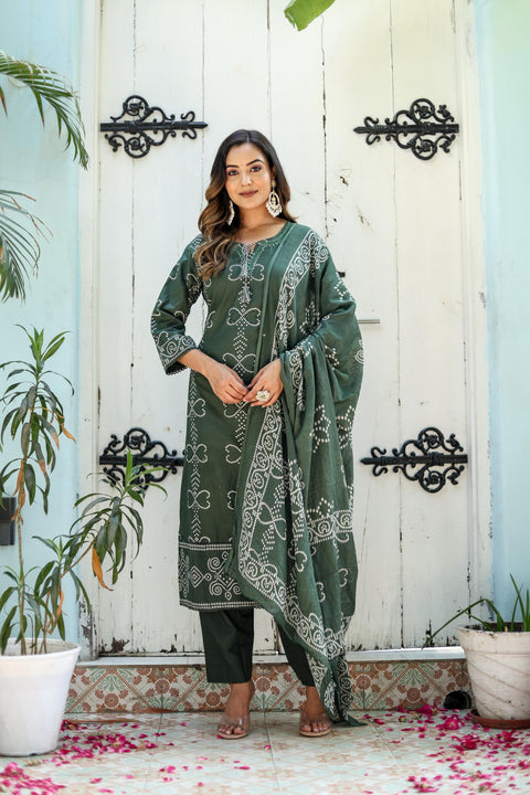 Elegant Cotton Kurti Set with Pant and Dupatta - Comfortable & Stylish